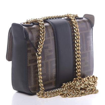 Fendi Glazed Fabric Vitello Century FF 1974 Stamp Patch Mini Double F Crossbody Bag Mogano Panna Black 2 of 9