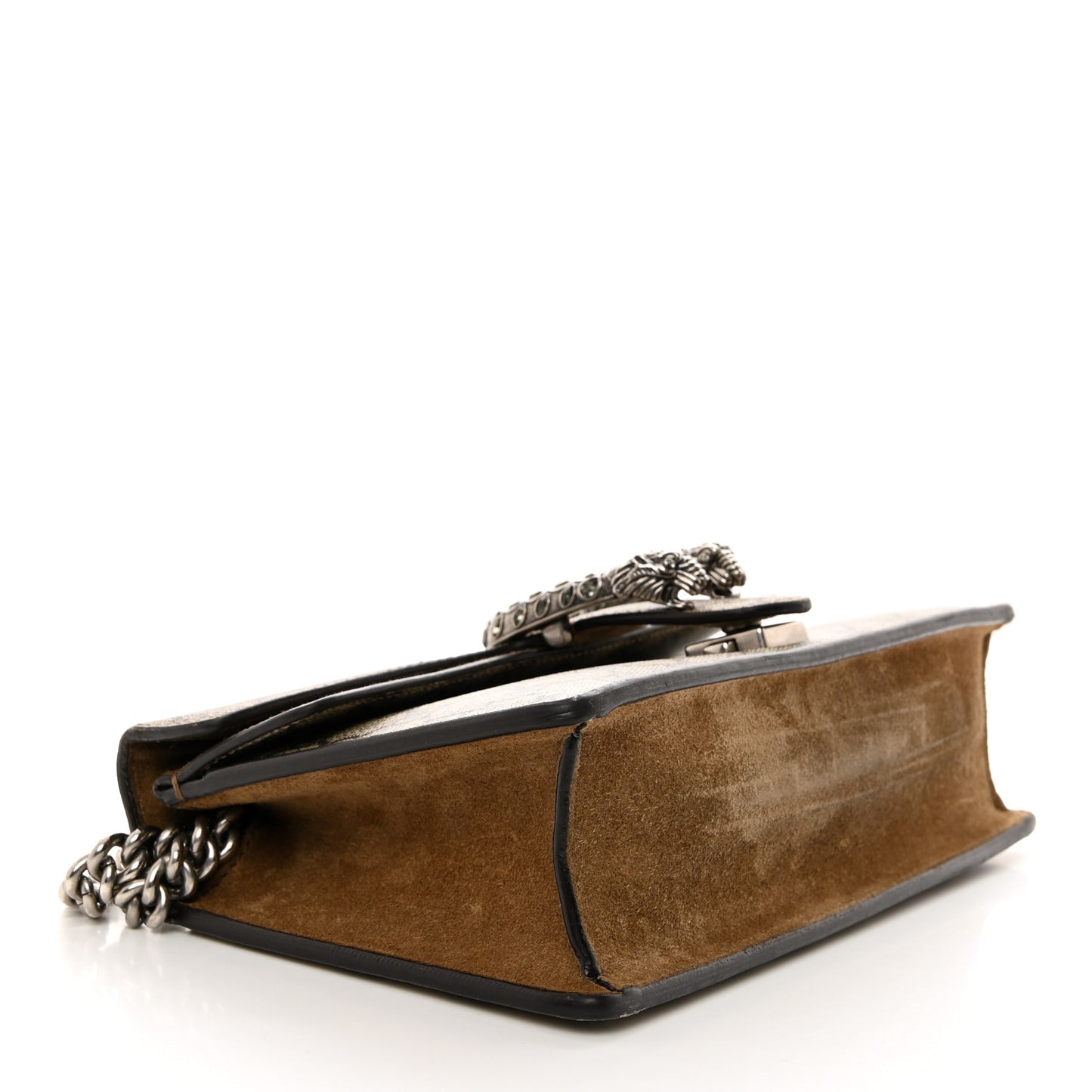 GG Supreme Monogram Suede Crystal Small Dionysus Shoulder Bag Beige Ebony Taupe