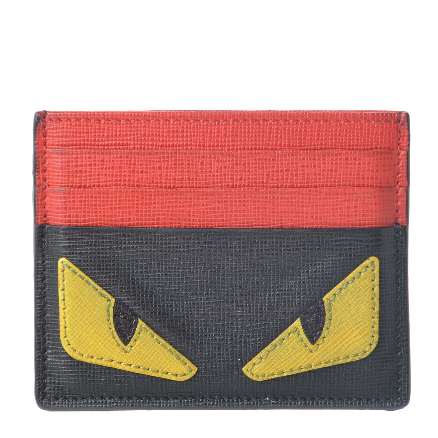 Fendi Vitello Elite Monster Eyes Card Holder Black Yellow Red 1 of 14
