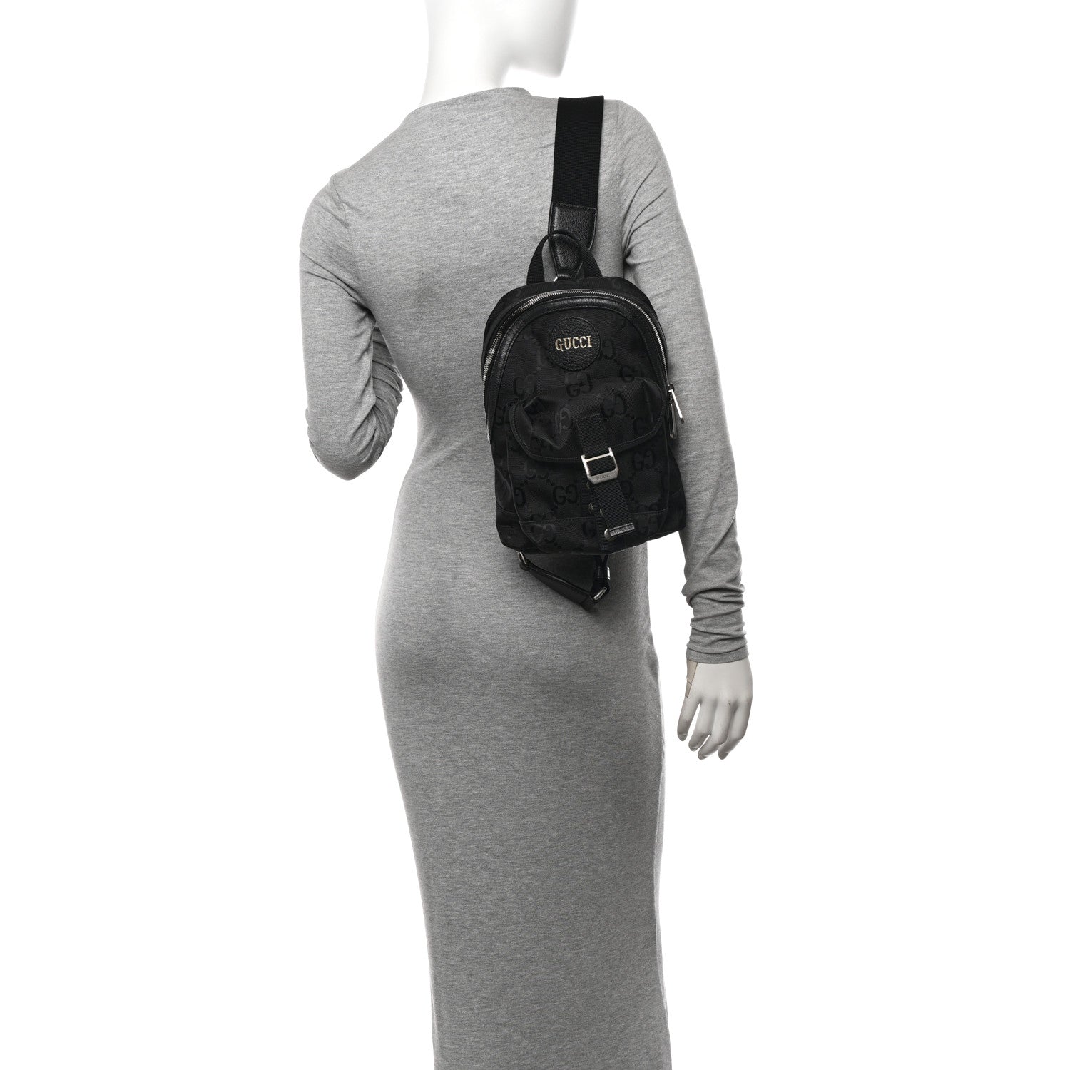 Gucci Econyl Nylon Monogram Off The Grid Sling Backpack Black 2 of 10