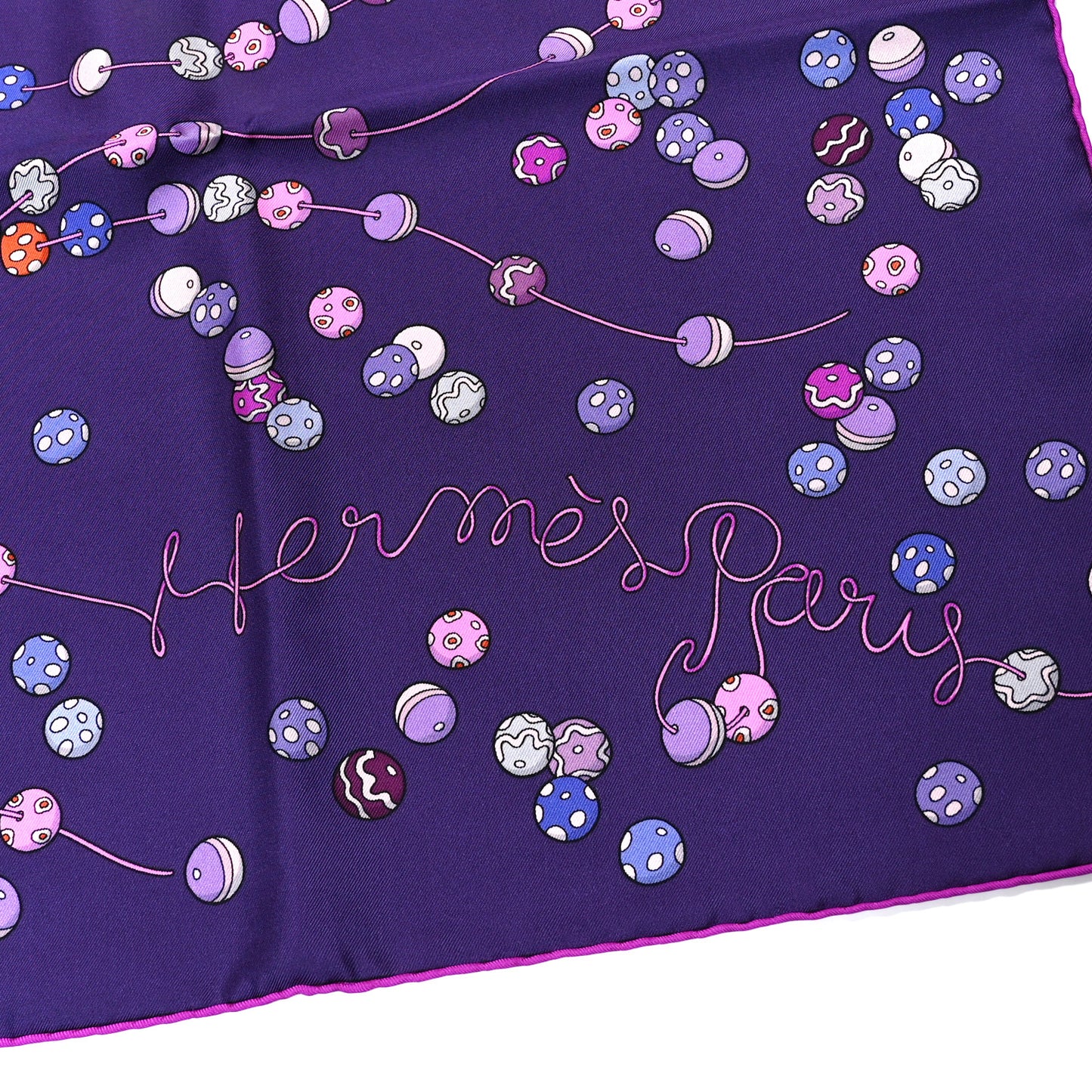 Silk Dancing Pearls Scarf 90  Aubergine Violet Rose Vif