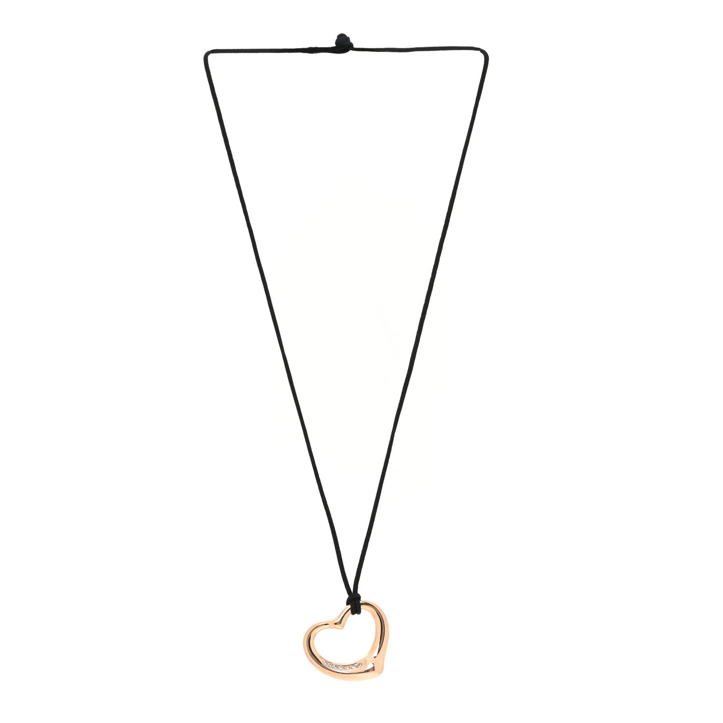 18K Rose Gold Diamond 26mm Elsa Peretti Open Heart Pendant Cord Necklace