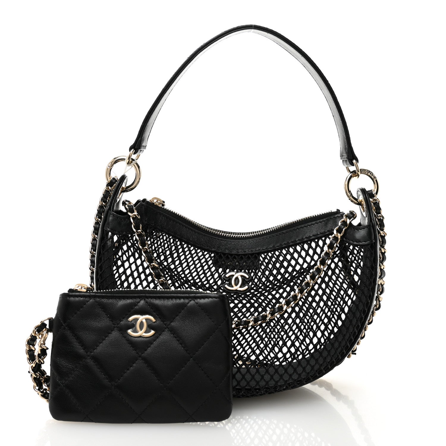 Chanel Mesh Shiny Lambskin Chain Hobo Black 3 of 12