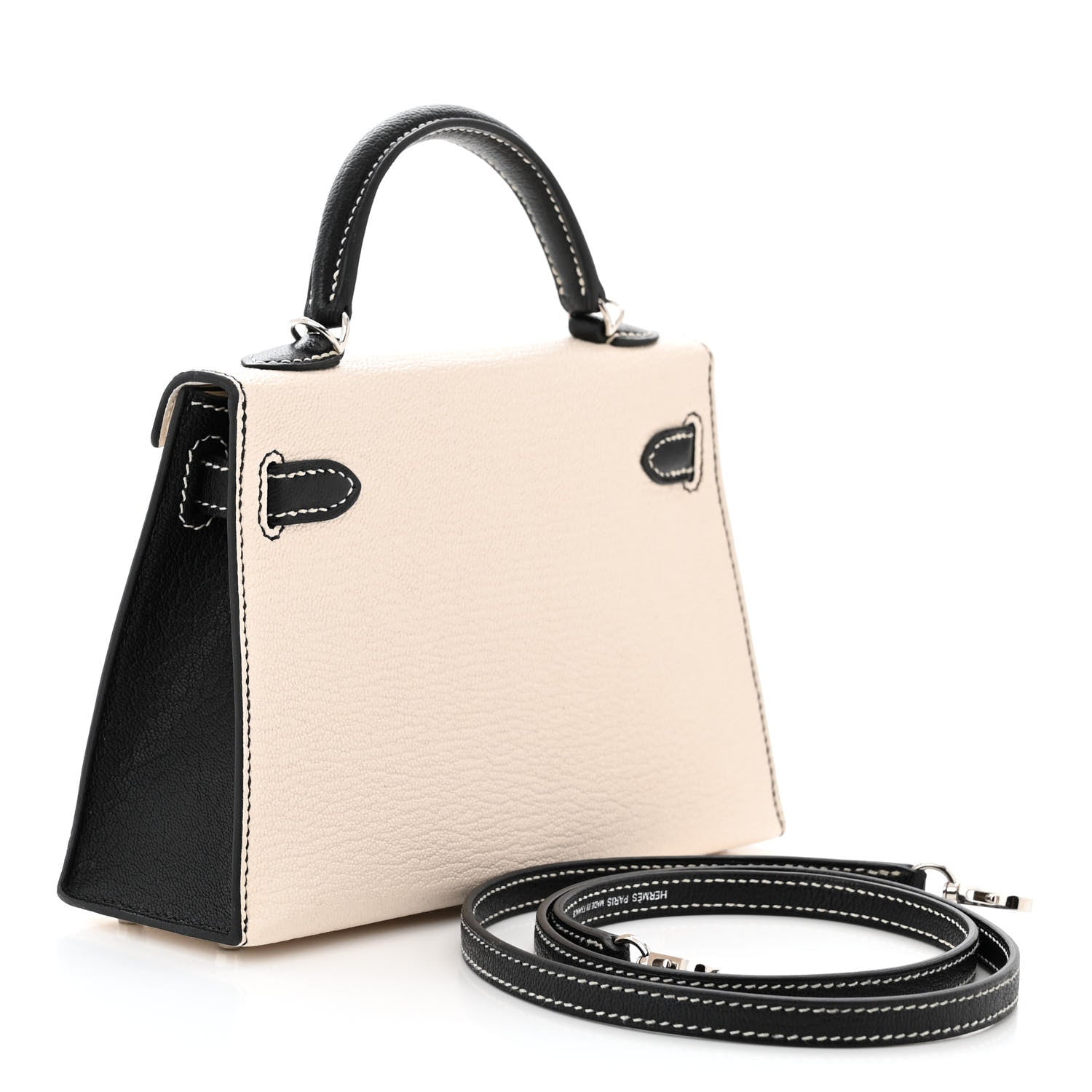 Hermes Chevre Mysore Horseshoe Mini Kelly Sellier 20 Nata Black 2 of 10