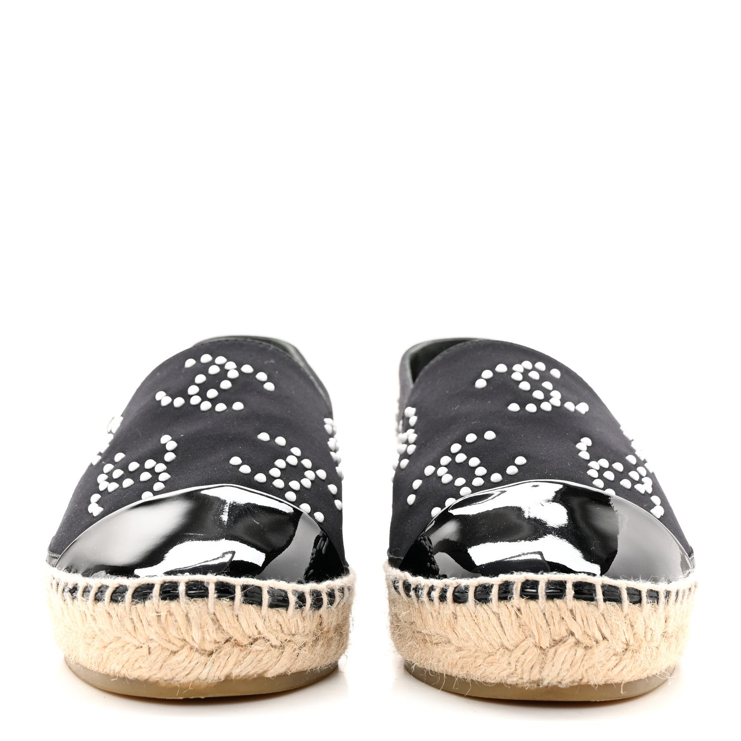 Chanel Neoprene Patent Calfskin Pearl CC Espadrilles 36 Black White 2 of 12