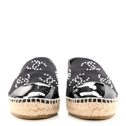 Chanel Neoprene Patent Calfskin Pearl CC Espadrilles 36 Black White 2 of 12