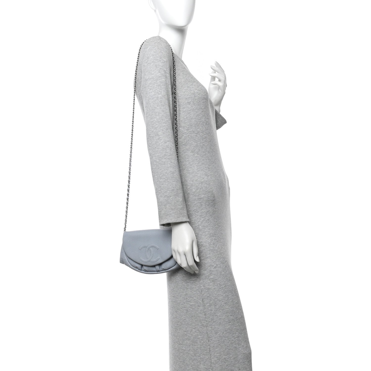 Chanel Caviar Half Moon Wallet On Chain WOC Light Blue 2 of 11