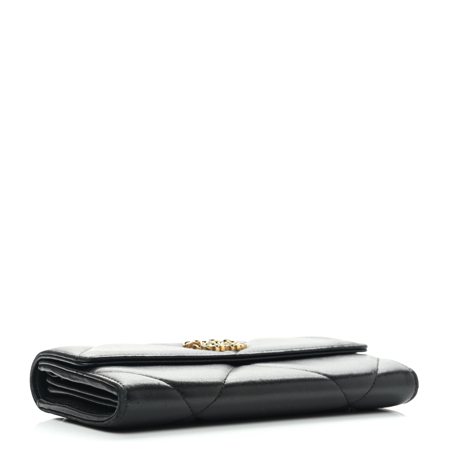 Lambskin Quilted Chanel 19 Flap Wallet Black