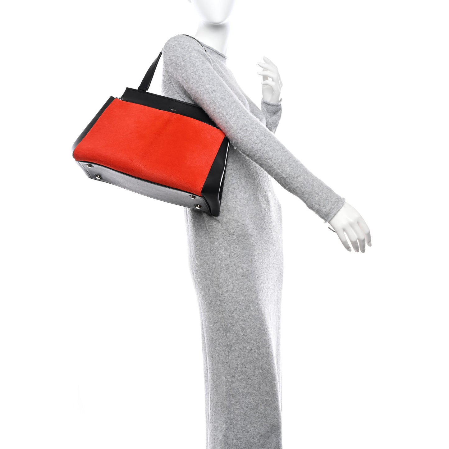 Pony Hair Medium Edge Shoulder Bag Vermillion