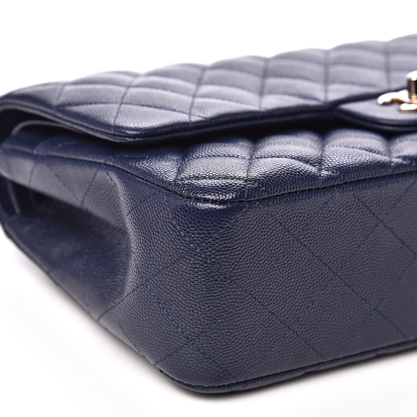 Caviar Quilted Medium Double Flap Navy