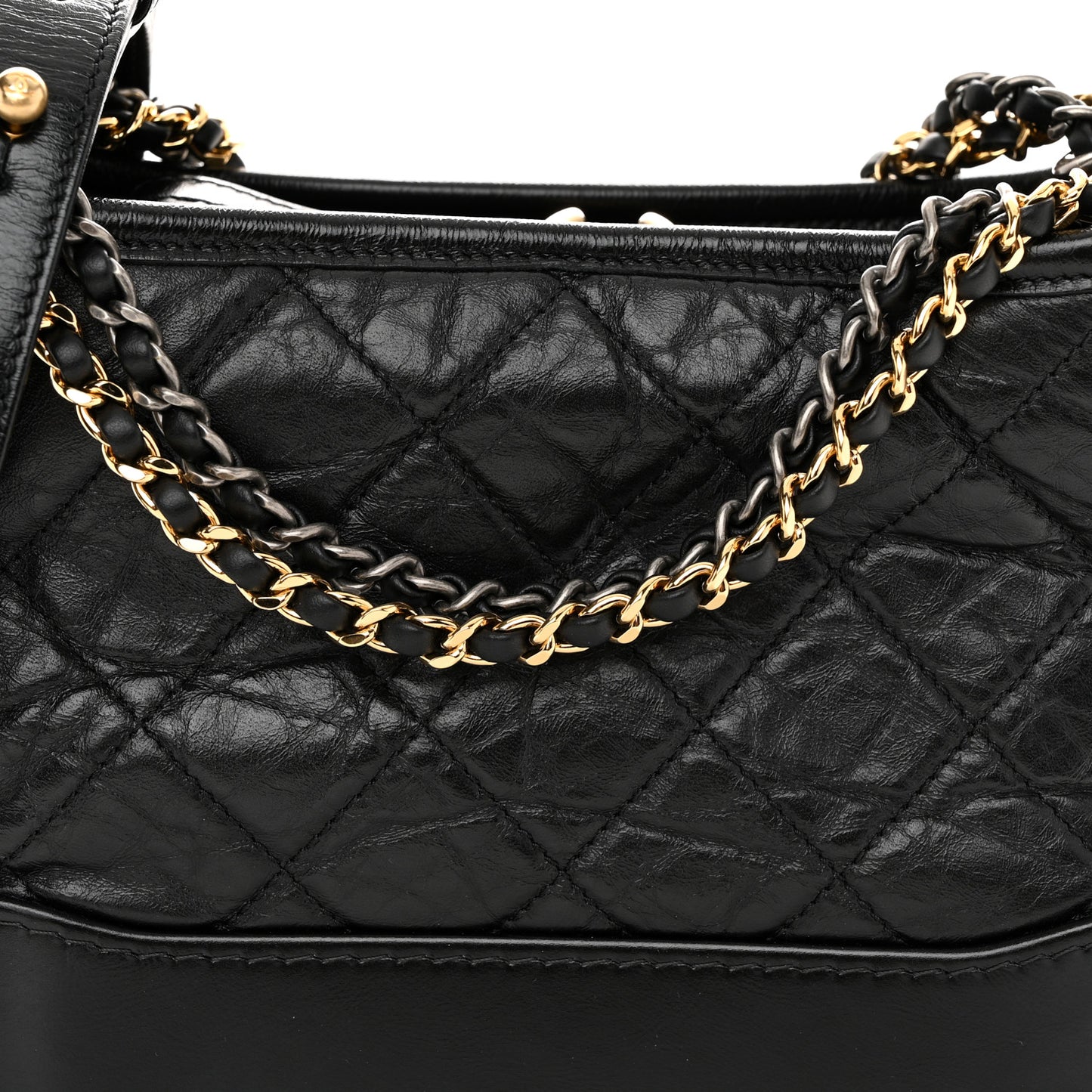 Aged Calfskin Quilted Small Gabrielle Hobo Black