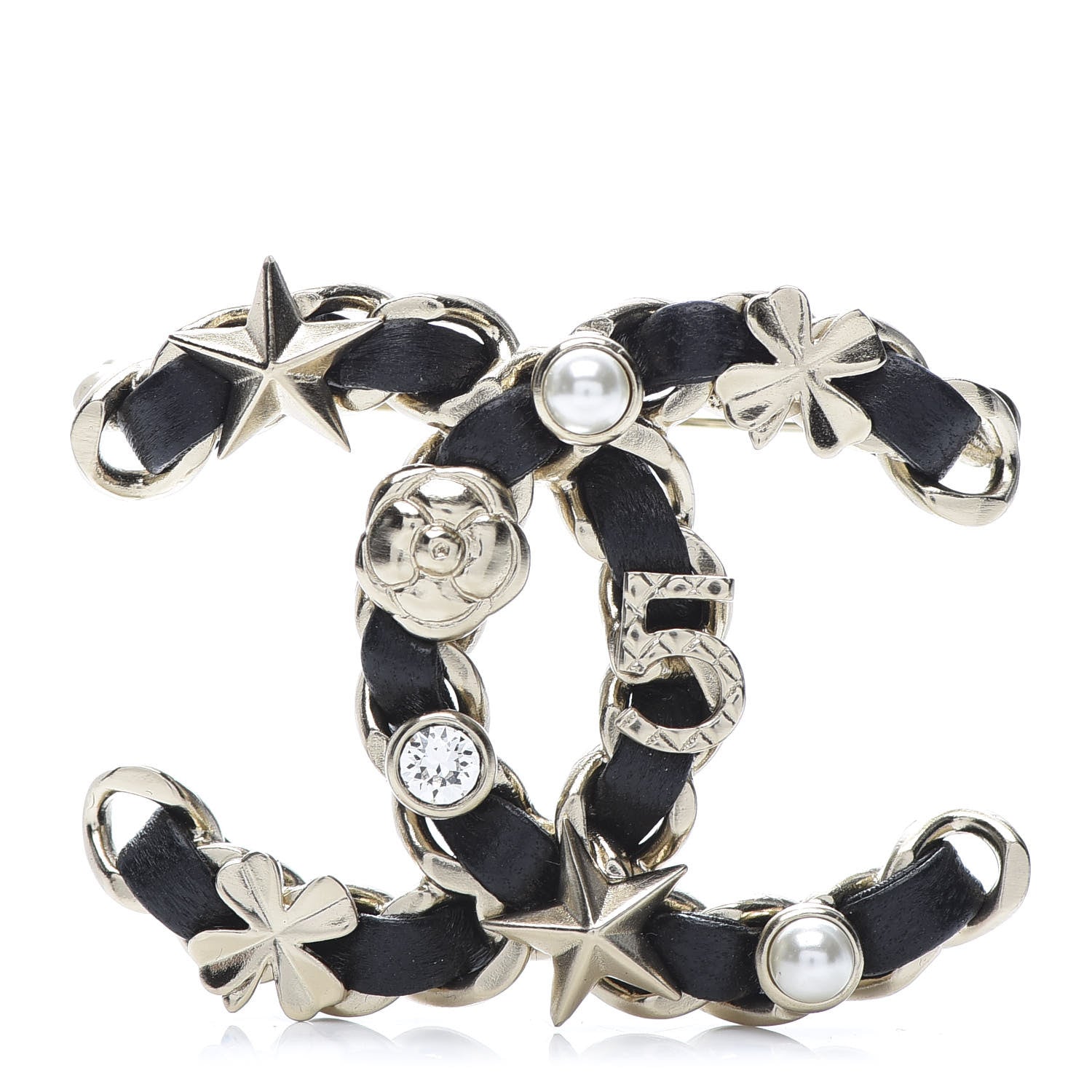 Chanel Lambskin Pearl Strass Sergeant Brooch Gold 1 of 4