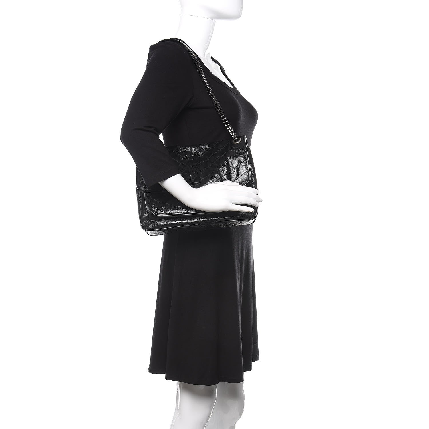 Saint Laurent Crinkled Calfskin Matelasse Monogram Medium Niki Chain Satchel Black 2 of 9