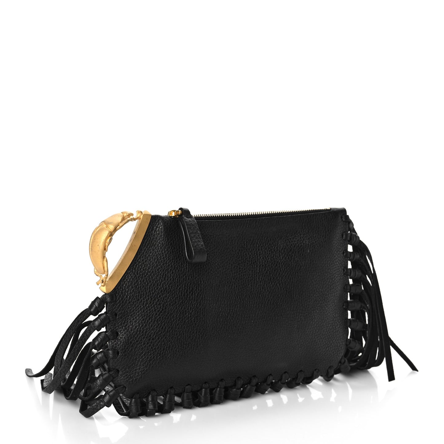 Calfskin C-Rockee Sagittarius Fringe Clutch Black