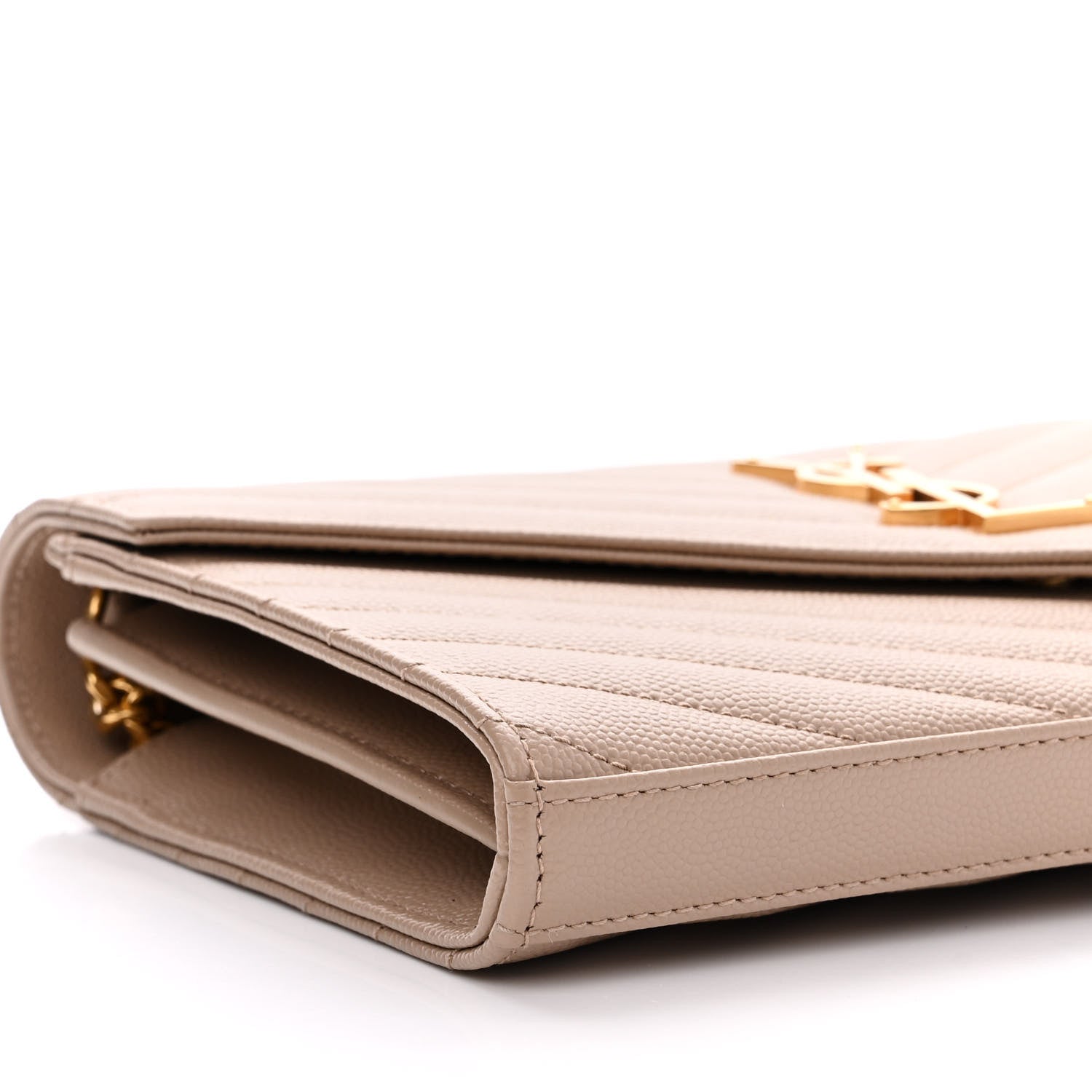 Saint Laurent Grain De Poudre Matelasse Chevron Monogram Chain Wallet Dark Beige 9 of 11