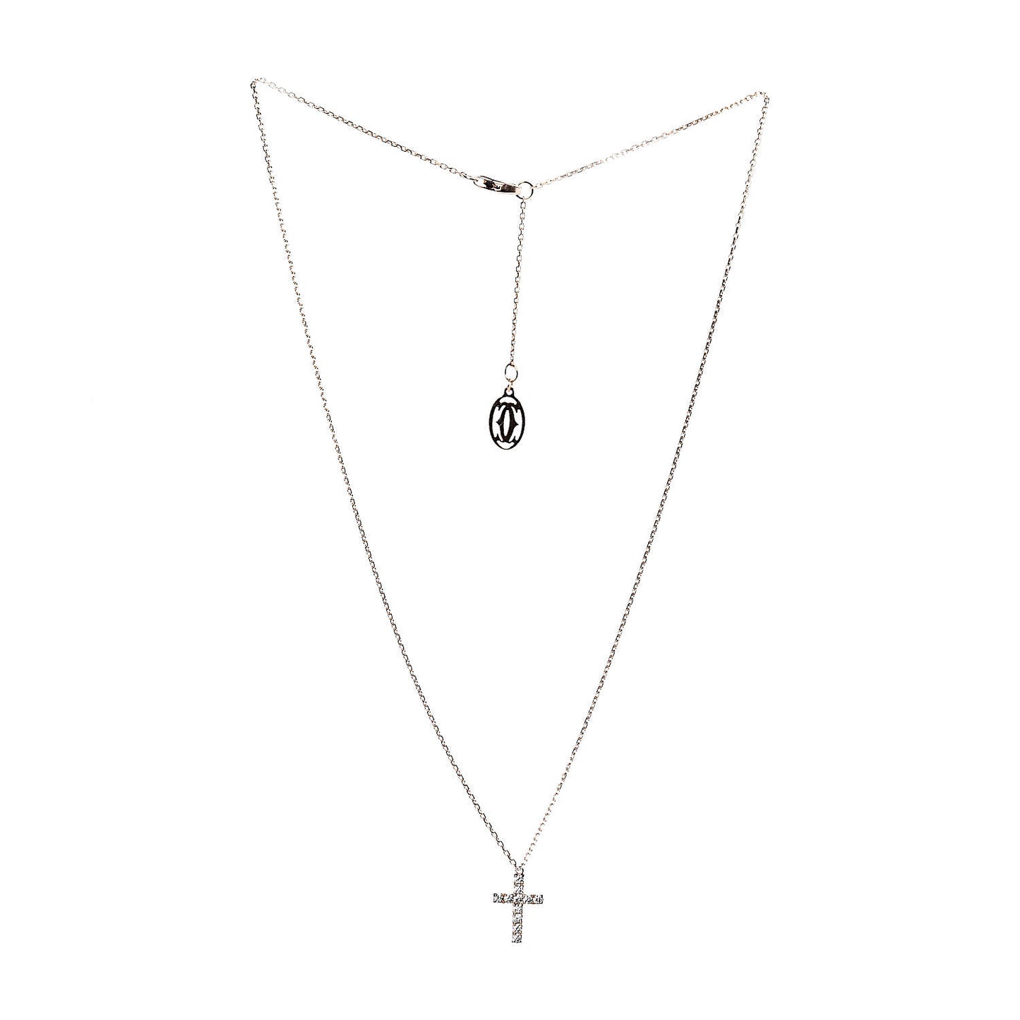 18K Pink Gold Diamond Symbols Cross Pendant Necklace