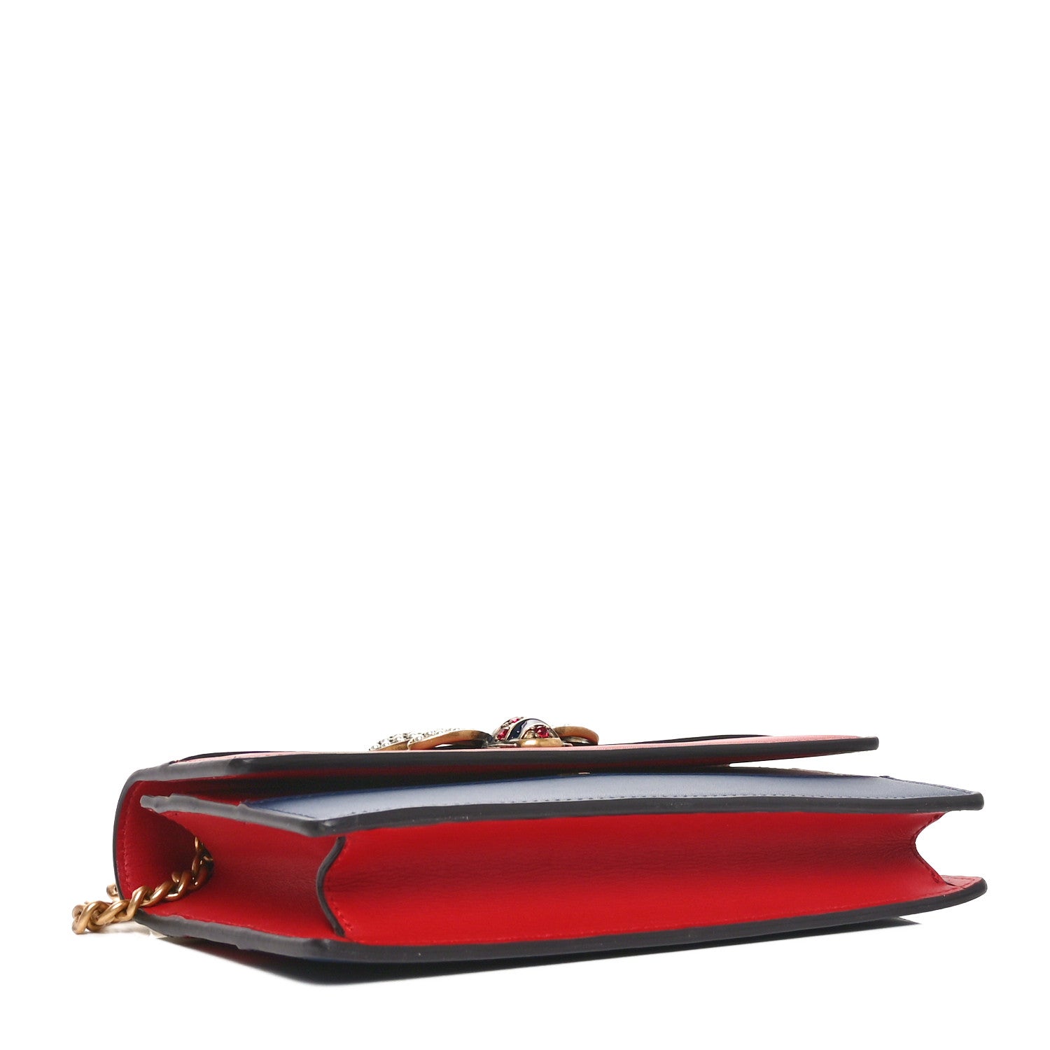 Gucci Calfskin Queen Margaret Chain Wallet Blue Agata Hibiscus Red Mystic White 4 of 9