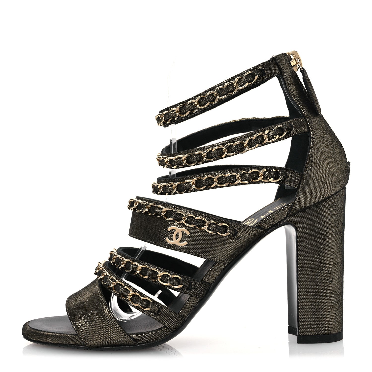 Chanel Suede Laminated Lambskin Gladiator Chain Sandals 36.5 Dark Gold 1 of 12