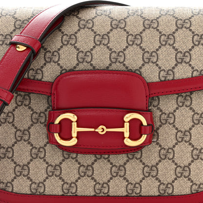 Gucci GG Supreme Monogram Azalea Calfskin Horsebit 1955 Shoulder Bag Beige Ebony New Cherry Red 8 of 11