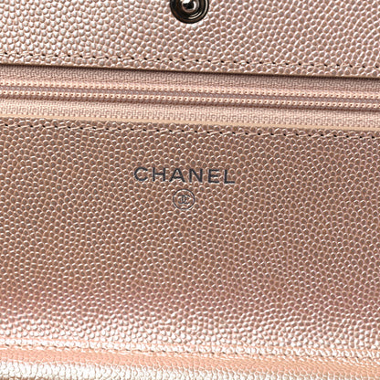 Chanel Metallic Caviar Chevron Quilted Wallet On Chain WOC Light Gold 6 of 10