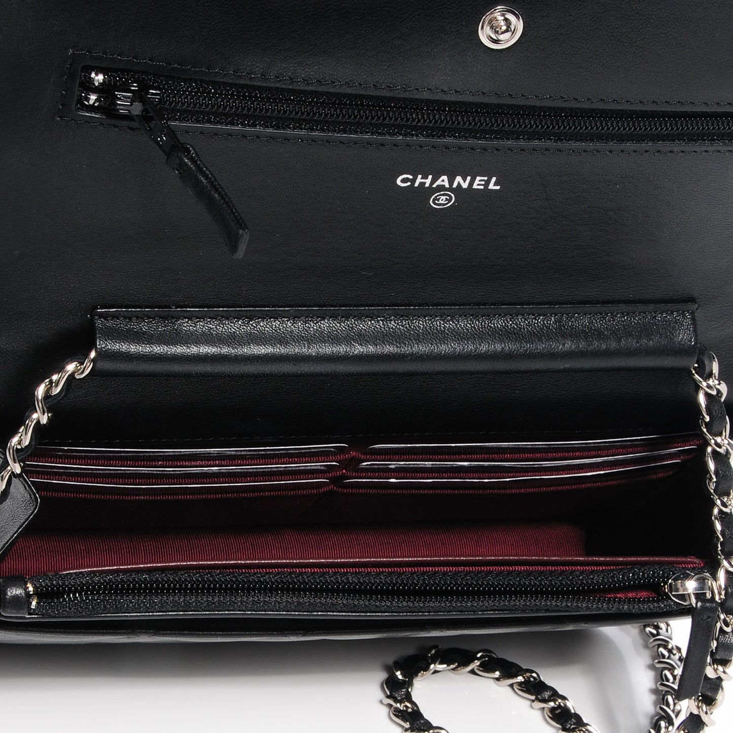 Lambskin Wallet on Chain WOC Black