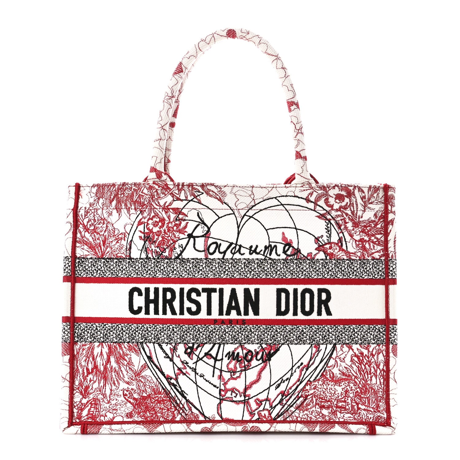 Christian Dior Canvas Embroidered Medium Dioramour D-Royaume Book Tote Red Multicolor 1 of 10
