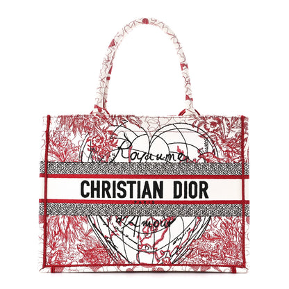 Christian Dior Canvas Embroidered Medium Dioramour D-Royaume Book Tote Red Multicolor 1 of 10