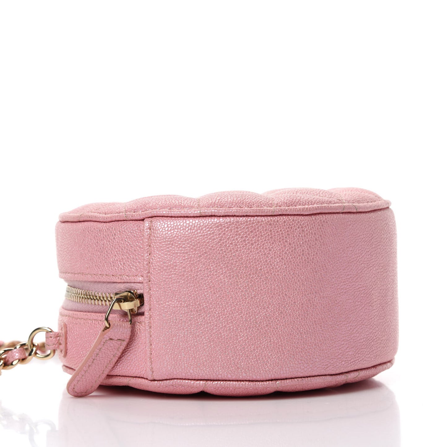 Iridescent Caviar Quilted Round Clutch With Chain Pink