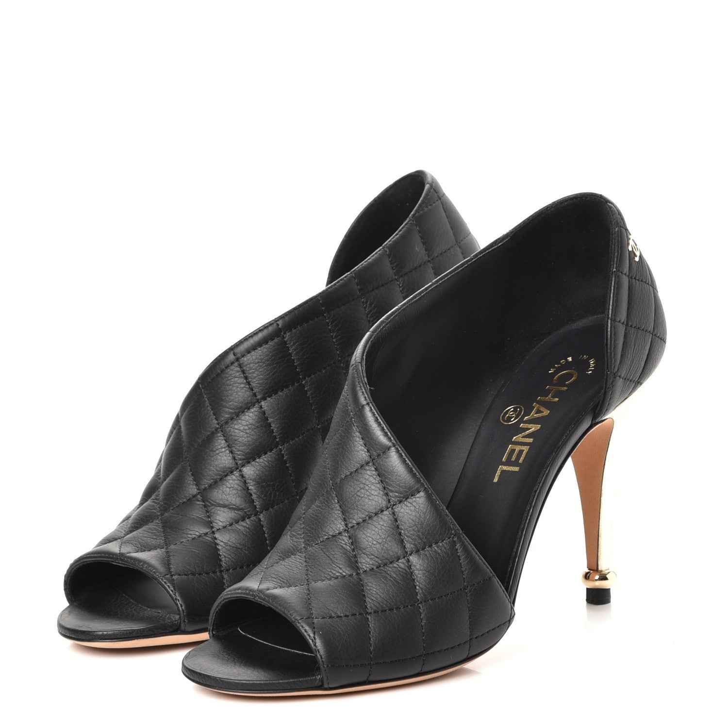 Chanel Calfskin Quilted Peep Toe Pumps 37 Black 3 of 8