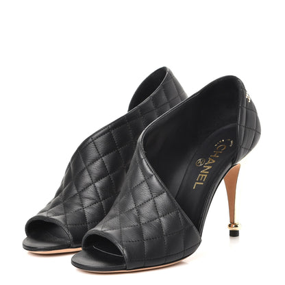 Chanel Calfskin Quilted Peep Toe Pumps 37 Black 3 of 8
