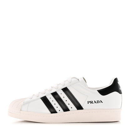 Prada X ADIDAS Brushed Calfskin Logo Mens Superstar Sneakers 7.5 White Black 1 of 8