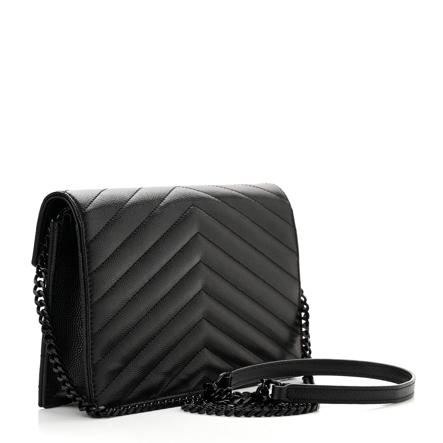 Grain De Poudre Matelasse Chevron Monogram Monochrome Envelope Chain Wallet Black