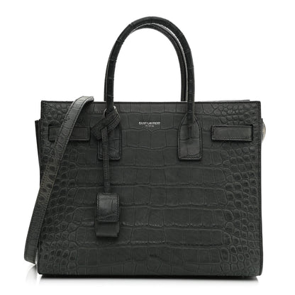 Saint Laurent Calfskin Crocodile Embossed Small Sac De Jour Fog 1 of 22