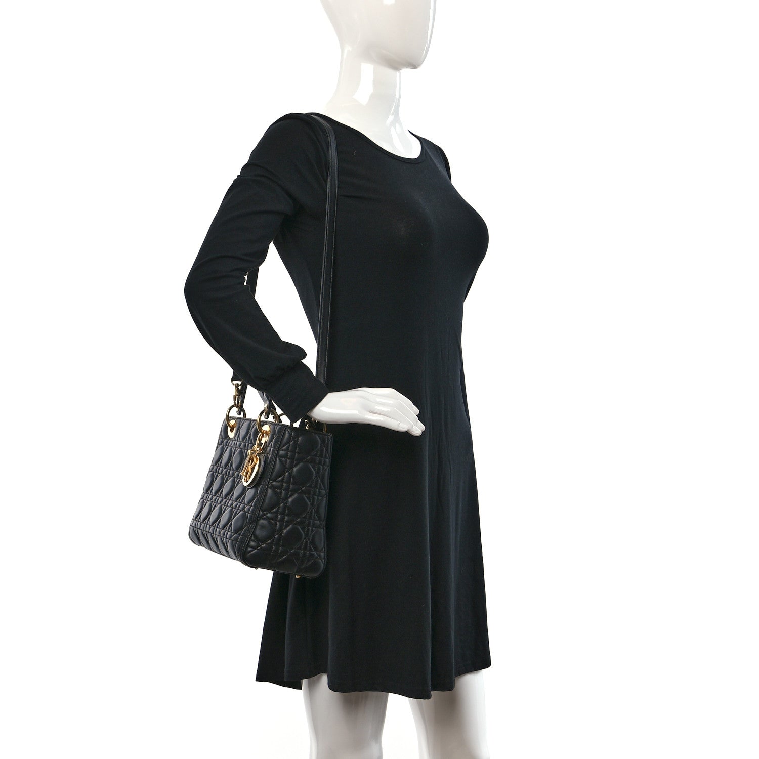 Christian Dior Lambskin Cannage Medium Lady Dior Black 2 of 9