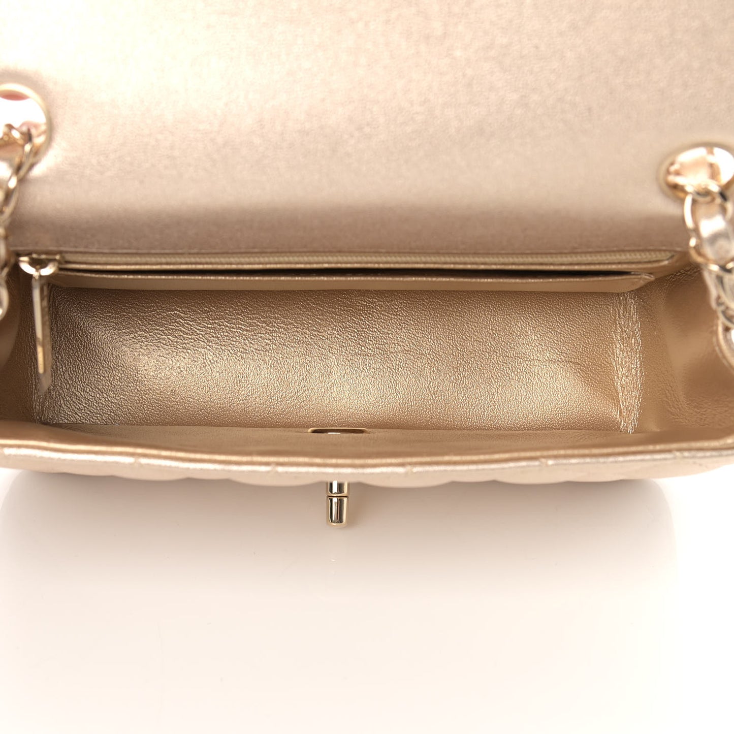 Metallic Lambskin Quilted Mini Rectangular Flap Gold