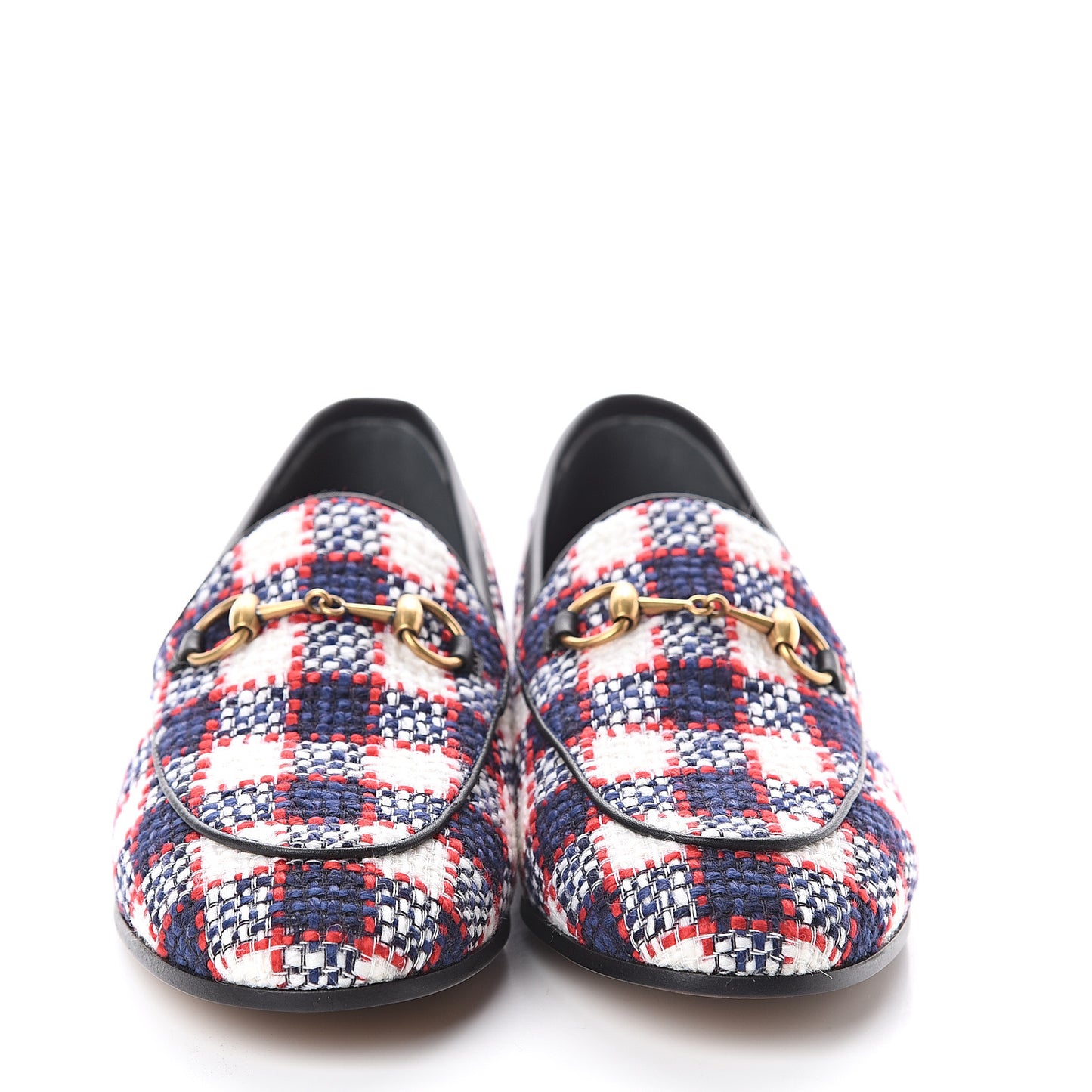 Vintage Tweed Check Horsebit Womens Jordaan Loafers 37 White Hibiscus Red Marine