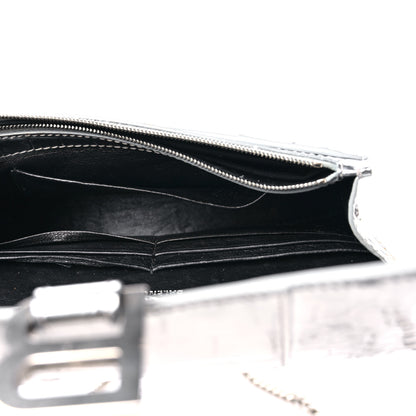 Balenciaga Metallic Calfskin Crocodile Embossed Hourglass Chain Bag Silver 5 of 12