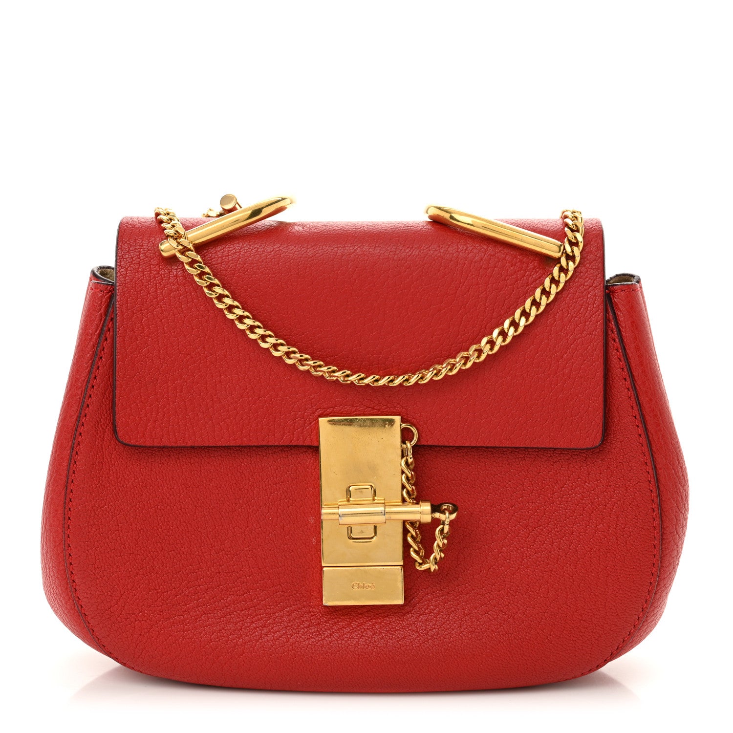 Chloe Grained Lambskin Mini Drew Shoulder Bag Plaid Red 1 of 11