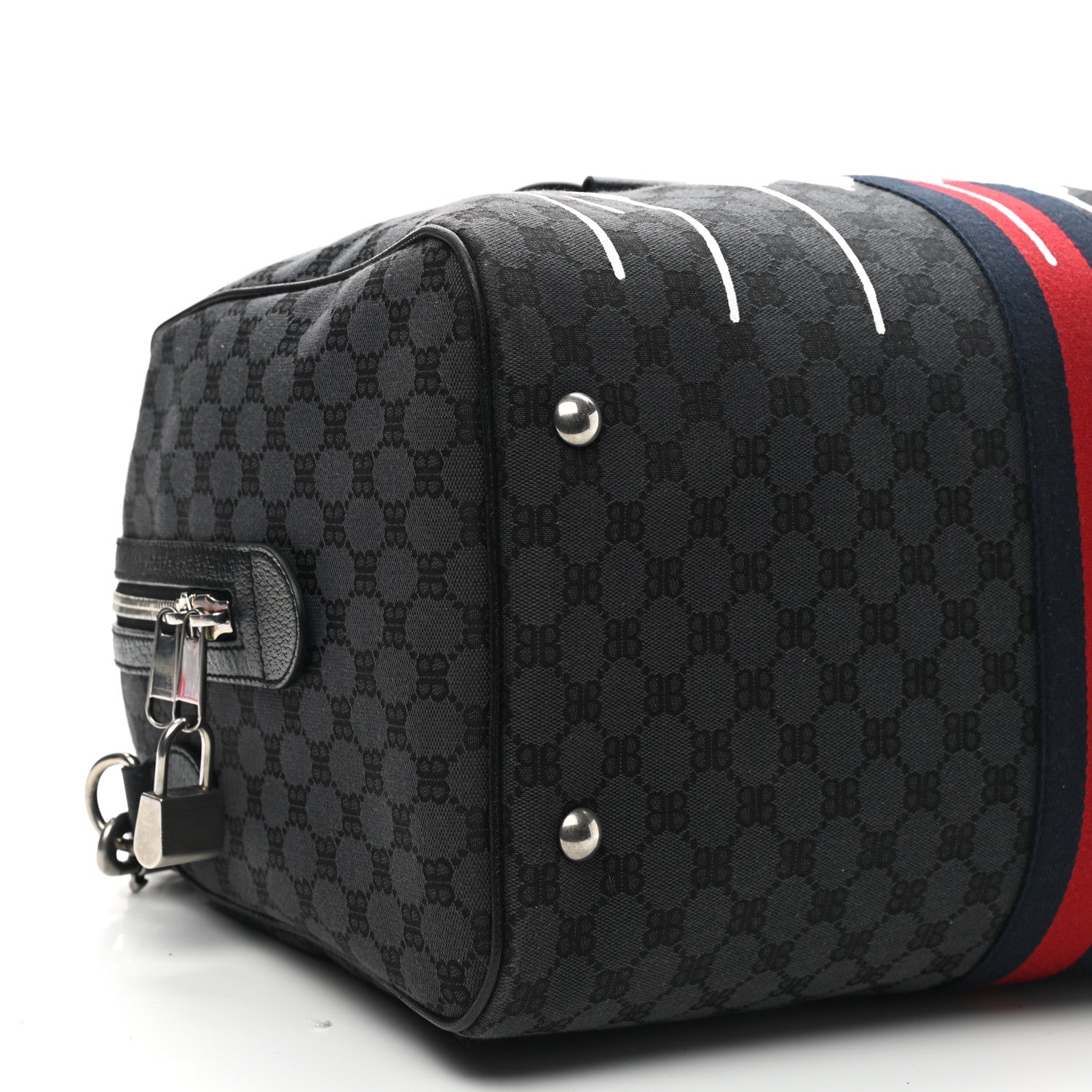 Gucci X BALENCIAGA BB Monogram Web Graffiti Medium Ophidia Carry-On Duffle Bag Black 9 of 10