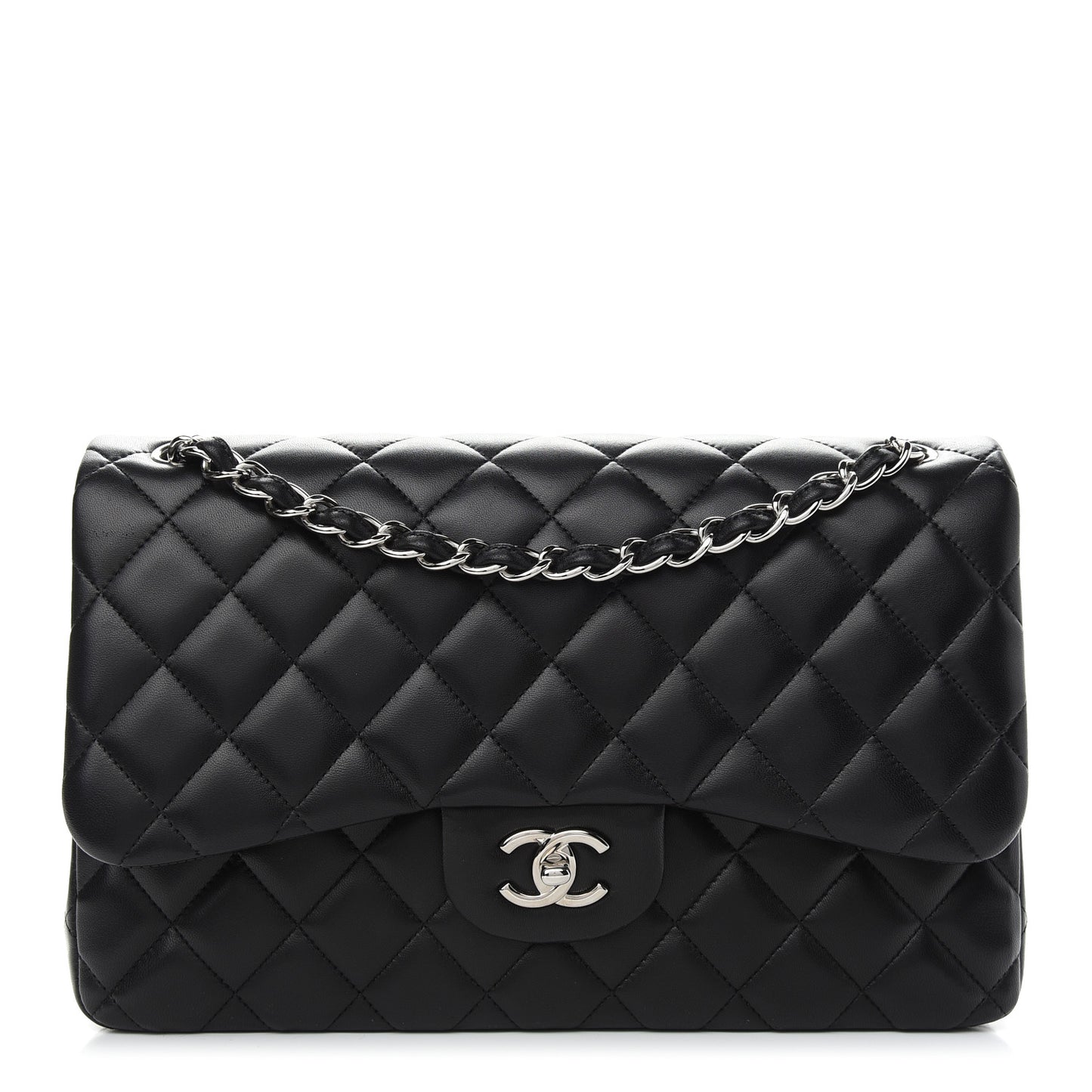 Lambskin Quilted Jumbo Double Flap Black