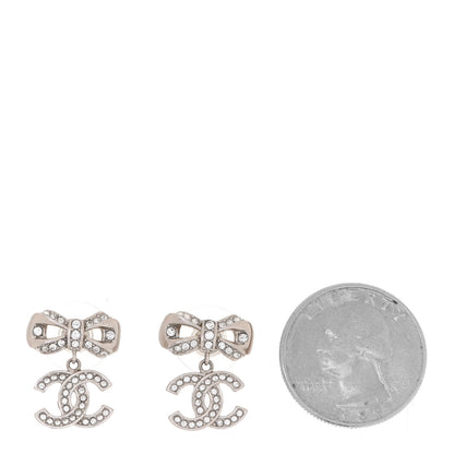 Chanel Crystal CC Bow Dangle Earrings Silver 2 of 5