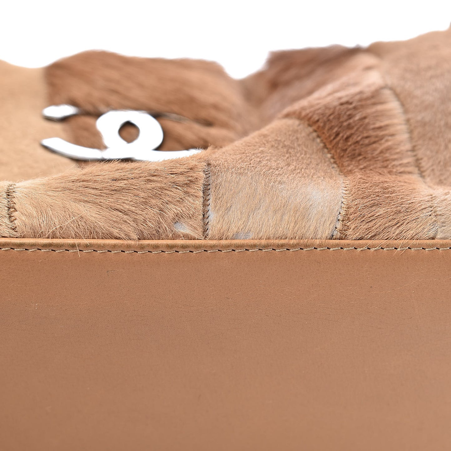 Lambskin Pony Hair Shoulder Bag Beige