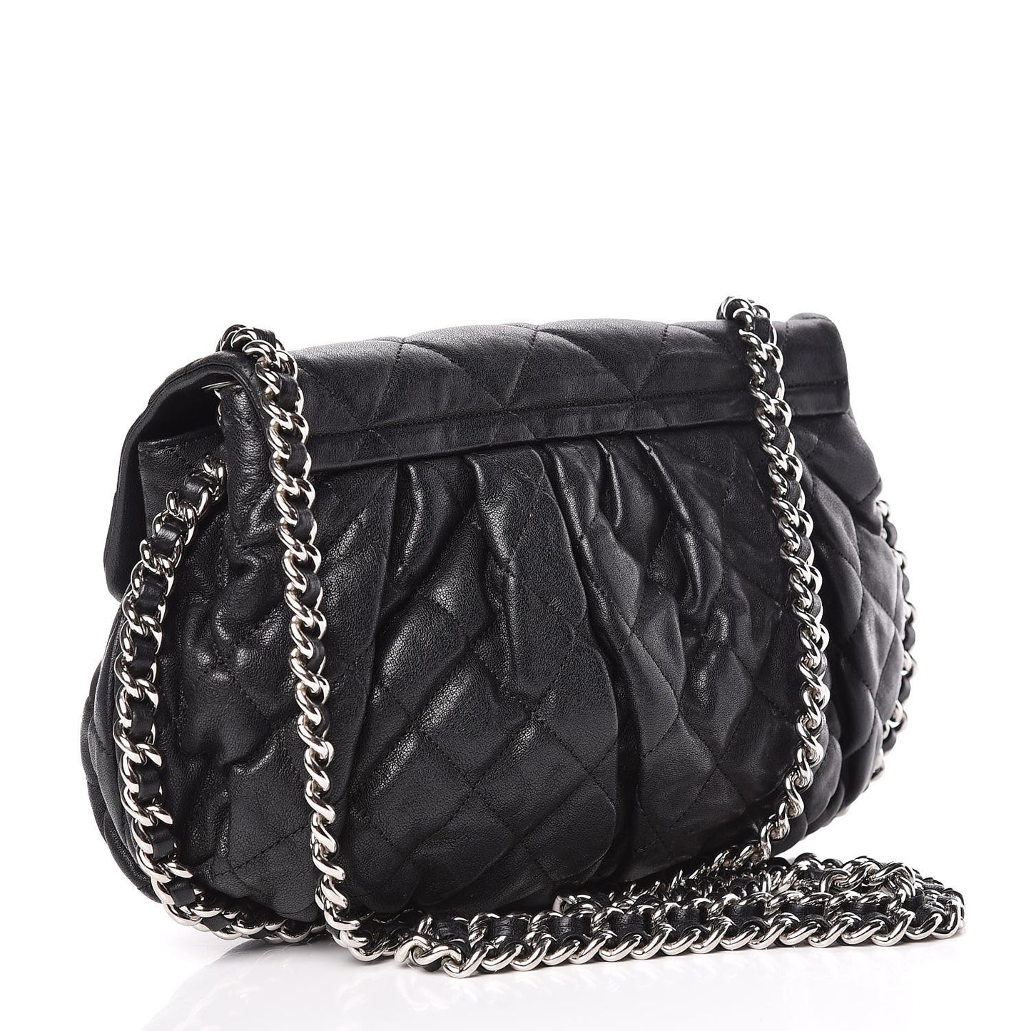 Washed Lambskin Quilted Medium Chain Around Messenger Black