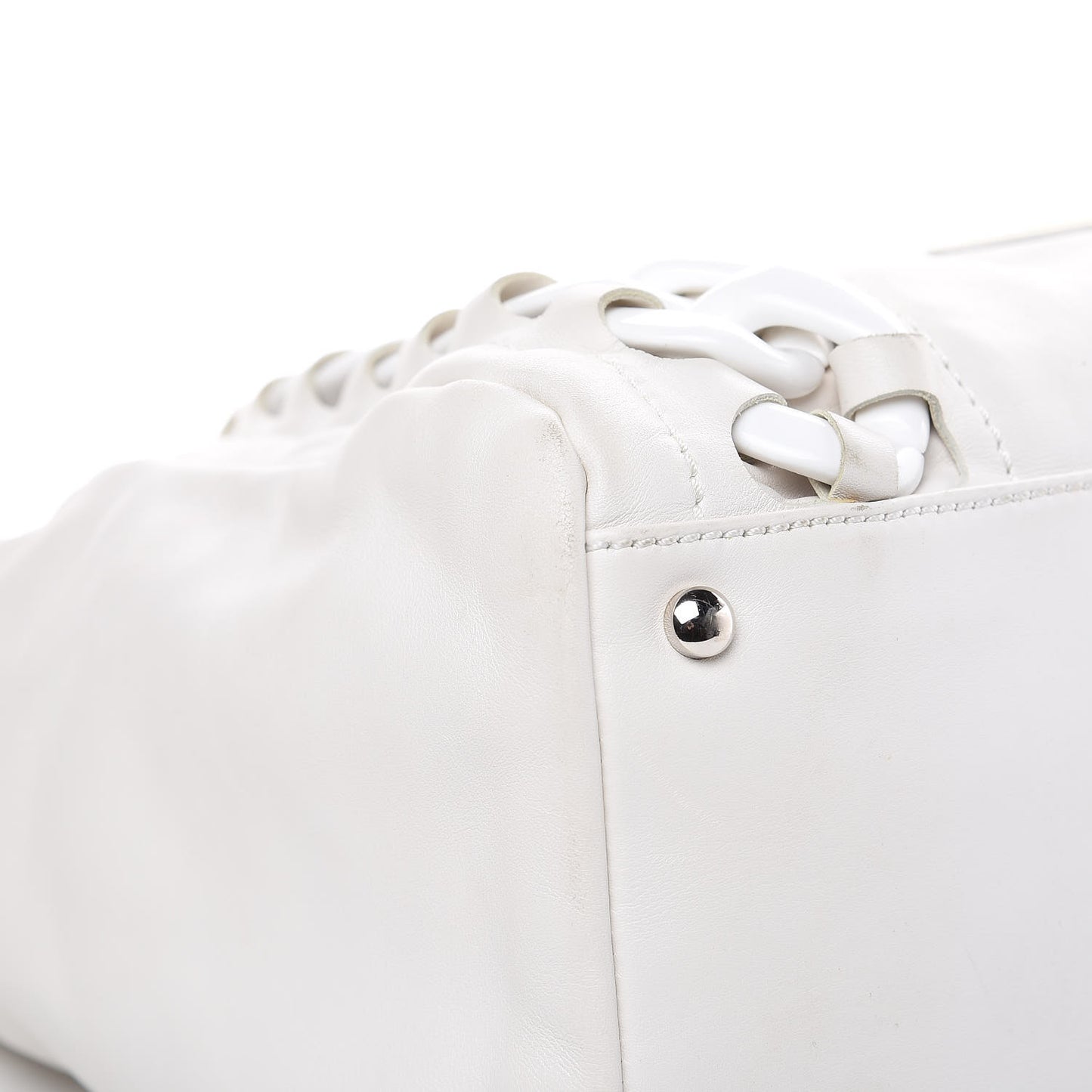 Calfskin Modern Chain Rhodoid East West Tote White