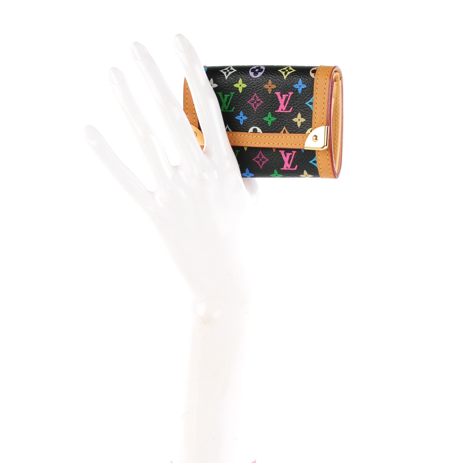 Louis Vuitton Monogram Multicolor Porte-Monnaie Plat Coin Purse Black 2 of 8