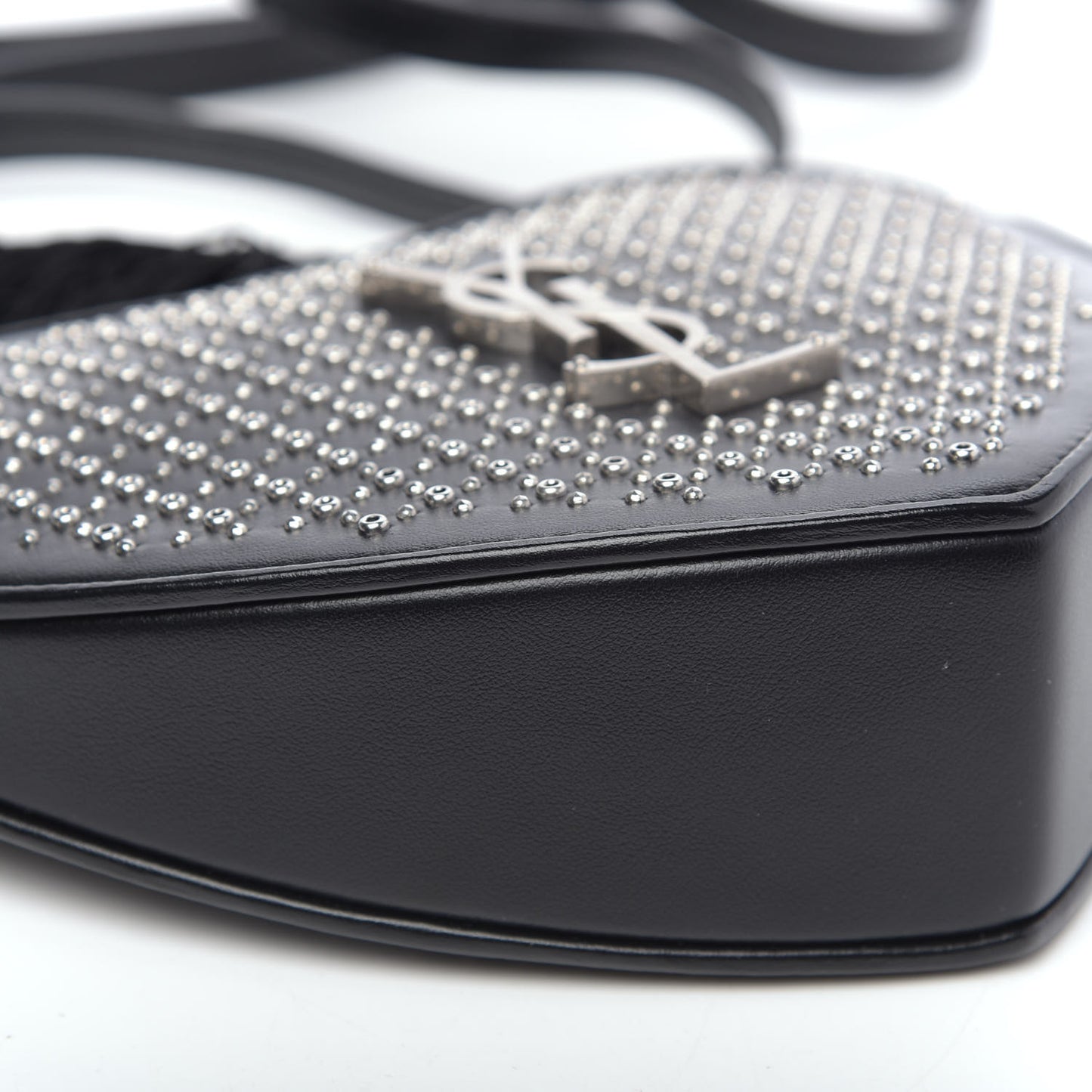 Calfskin Studded Monogram Heart Shoulder Bag Black
