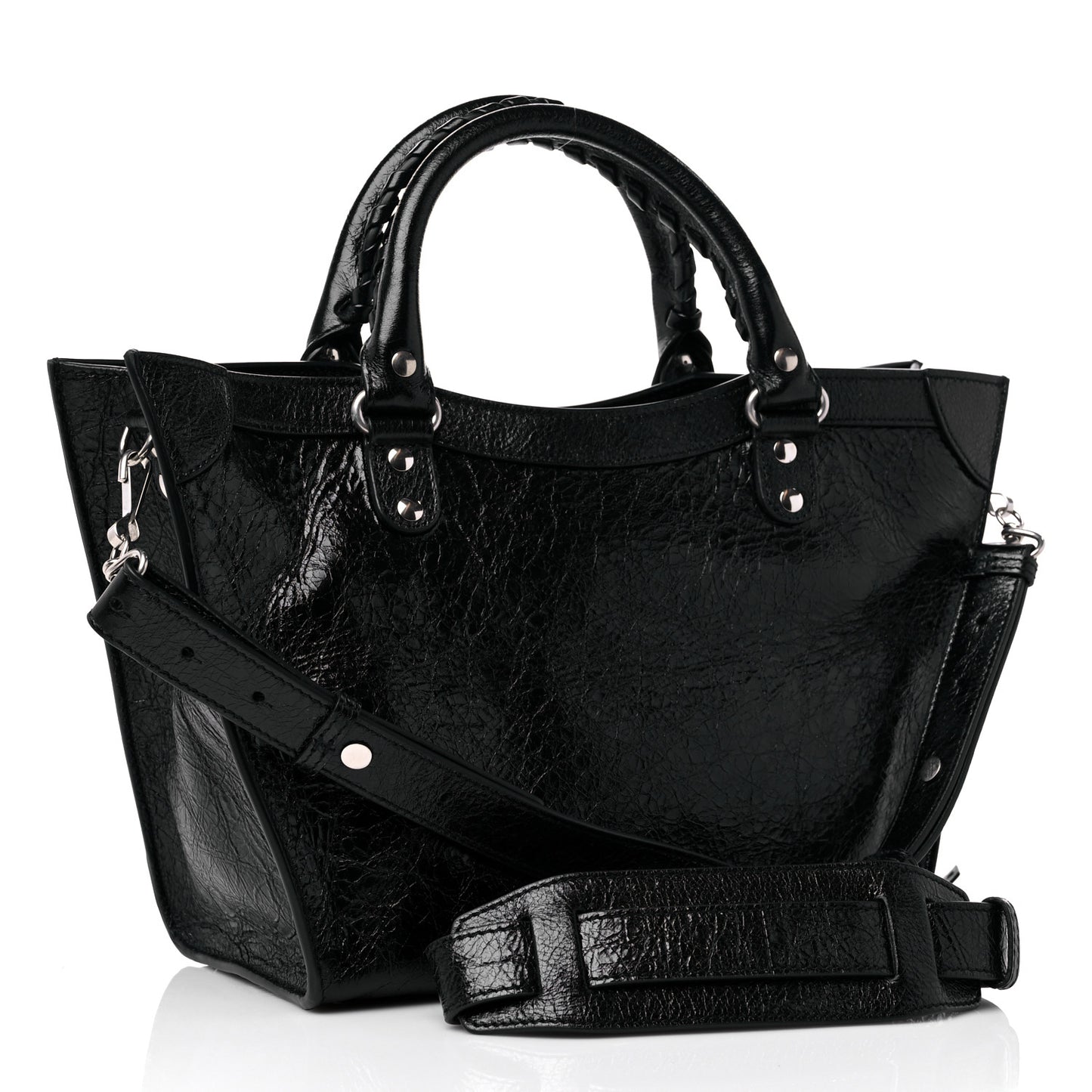 Agneau Arena Neo Classic Silver Hardware Medium Upside Down Tote Black