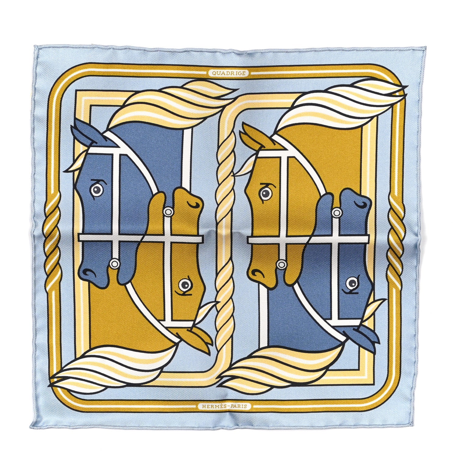 Hermes Silk Quadrige II Nano Scarf 20 Bleu Ciel Gold Bleu Jean 1 of 4