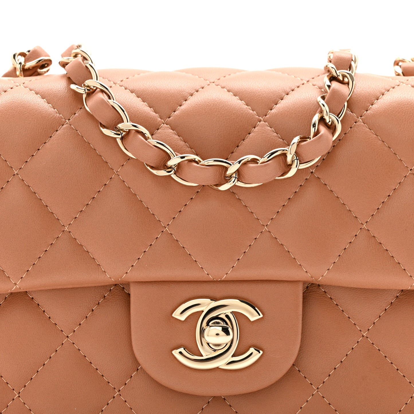Lambskin Quilted Mini Rectangular Flap Brown