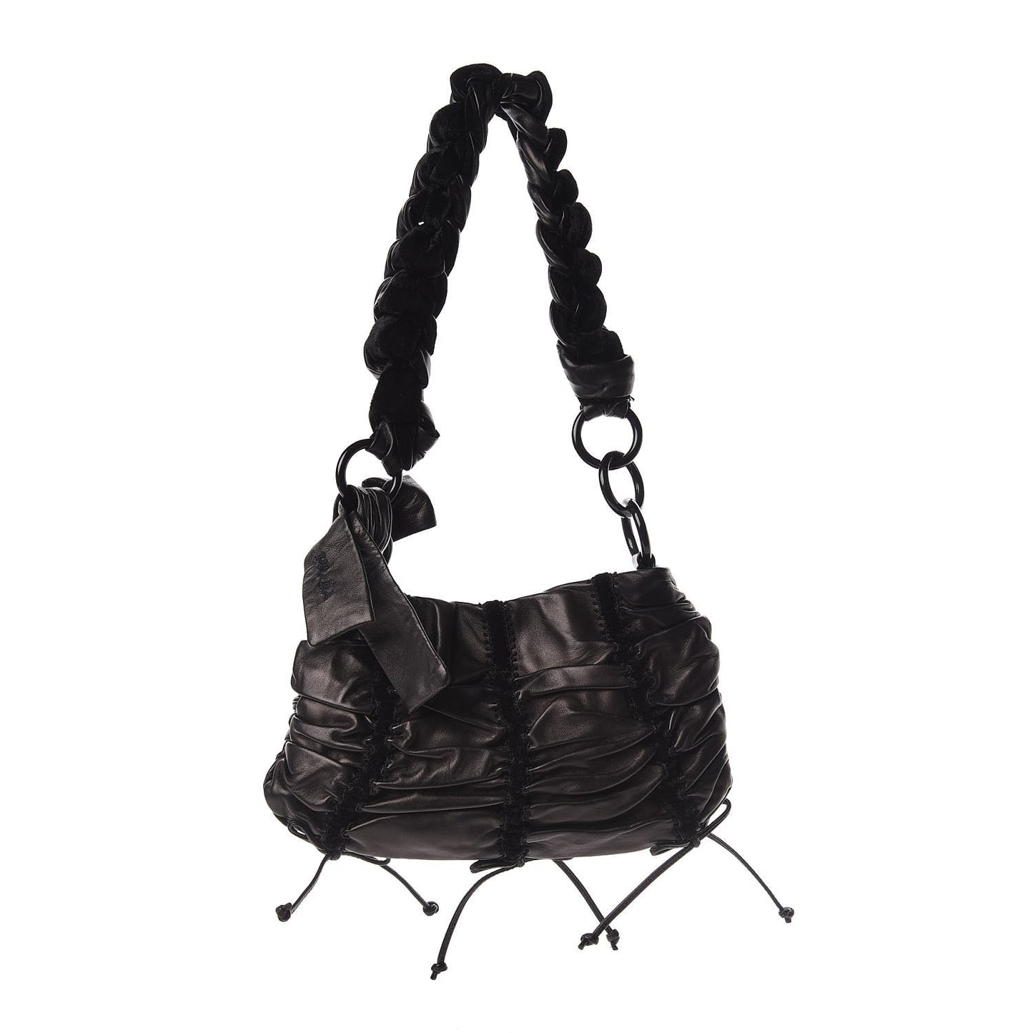 Nappa Velvet Drawstring Shoulder Bag Black